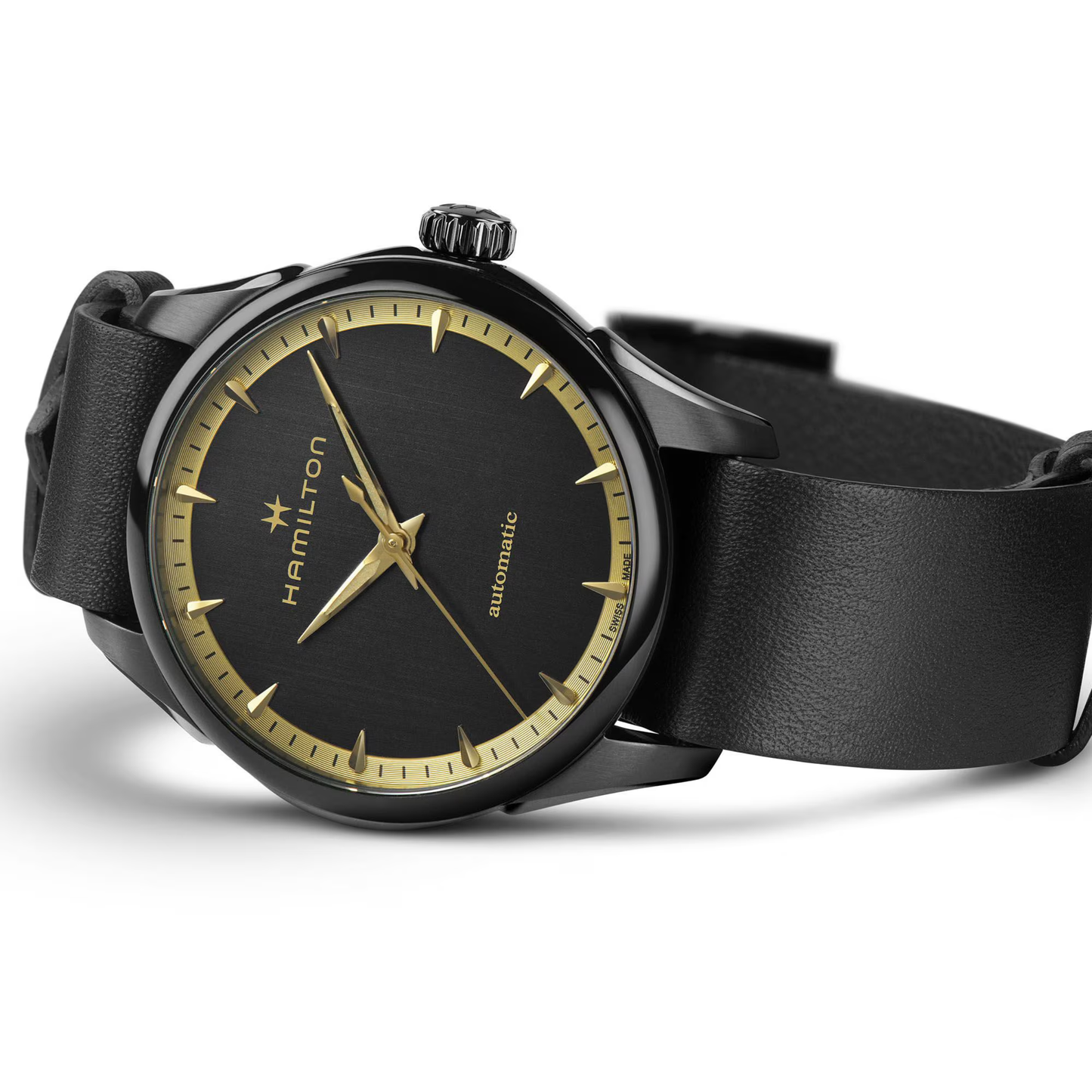 Hamilton Jazzmaster Black PVD Leather Automatic Watch 36 mm