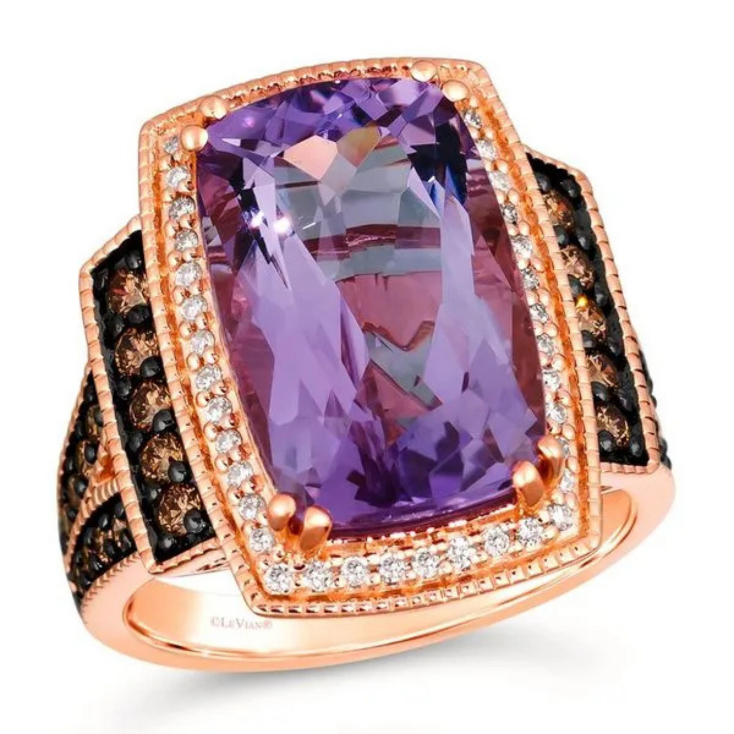 Le Vian 14K Strawberry Gold Dark Amethyst, Chocolate and Vanilla Diamond Ring 6.875ct