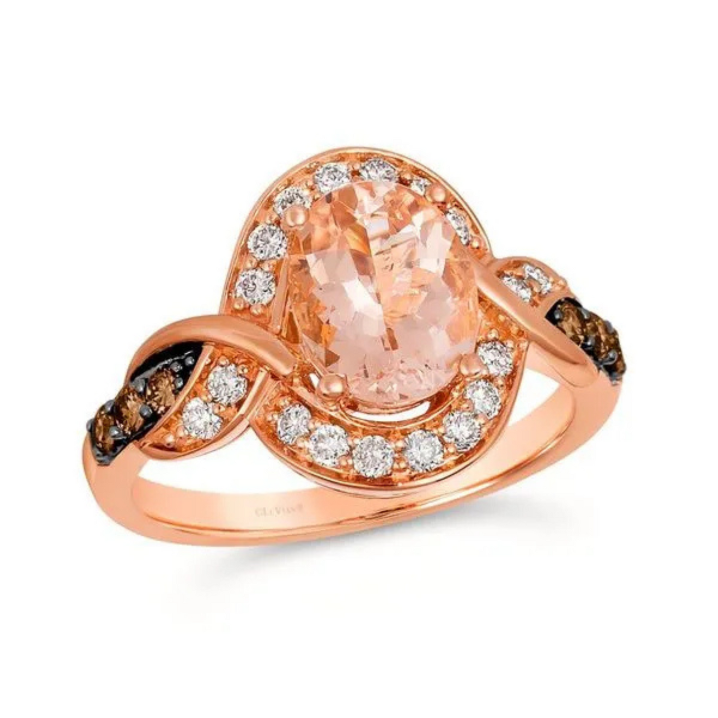 Le Vian 14K Strawberry Gold Peach Morganite, Chocolate and Nude Diamond Ring 1.333ct