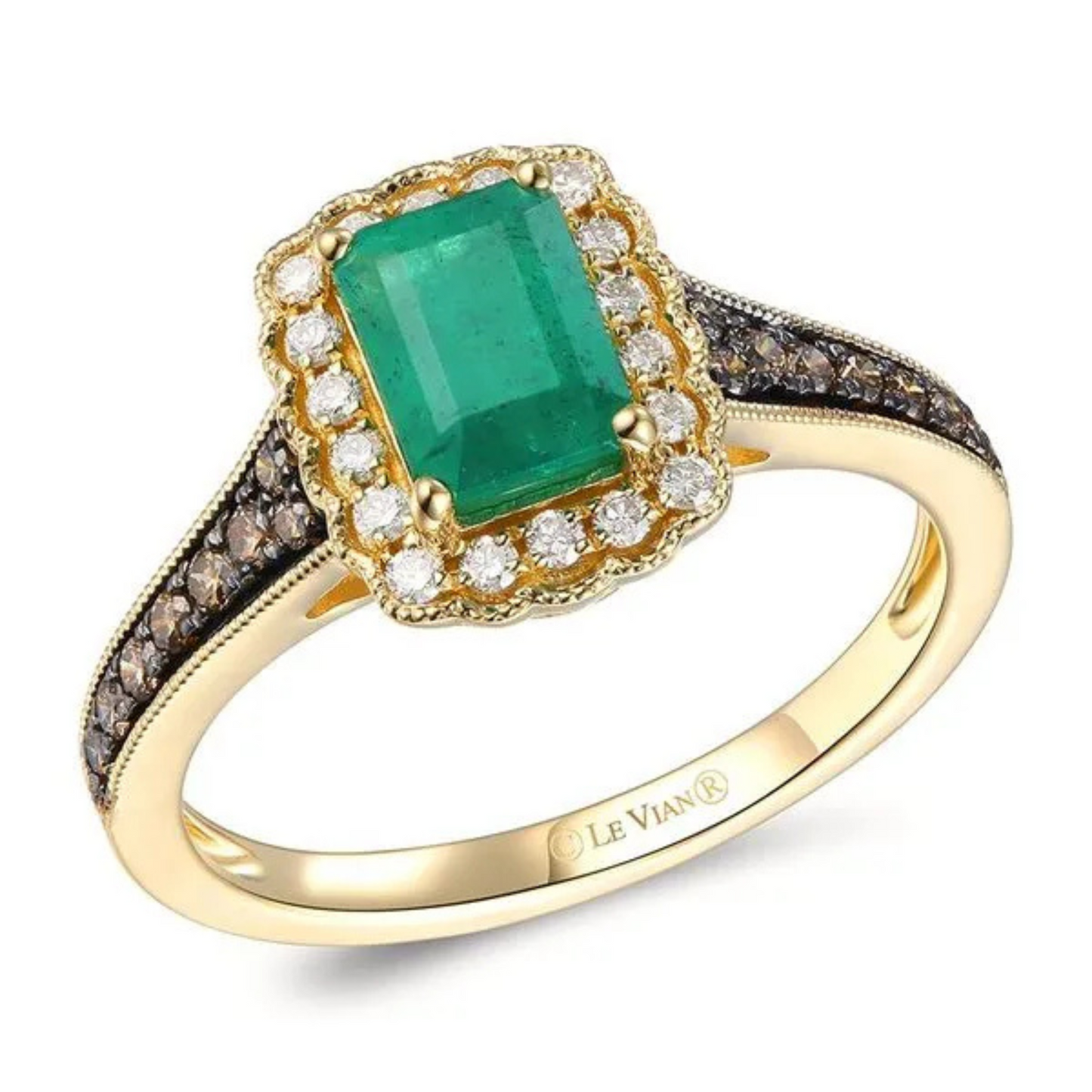 Le Vian 14K Honey Gold Costa Smeralda Emerald, Chocolate, and Nude Diamond Ring 0.75ct