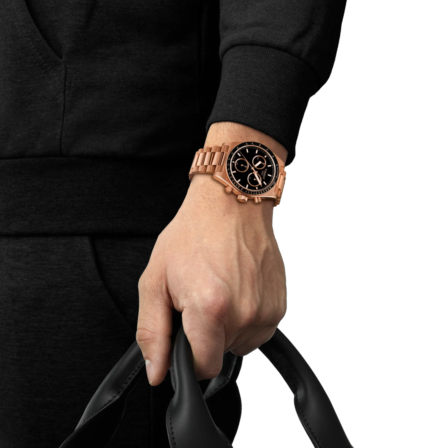 Tissot PR516 Chronograph Rose Gold PVD Black Dial Watch 40mm