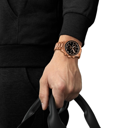 Tissot PR516 Chronograph Rose Gold PVD Black Dial Watch 40mm