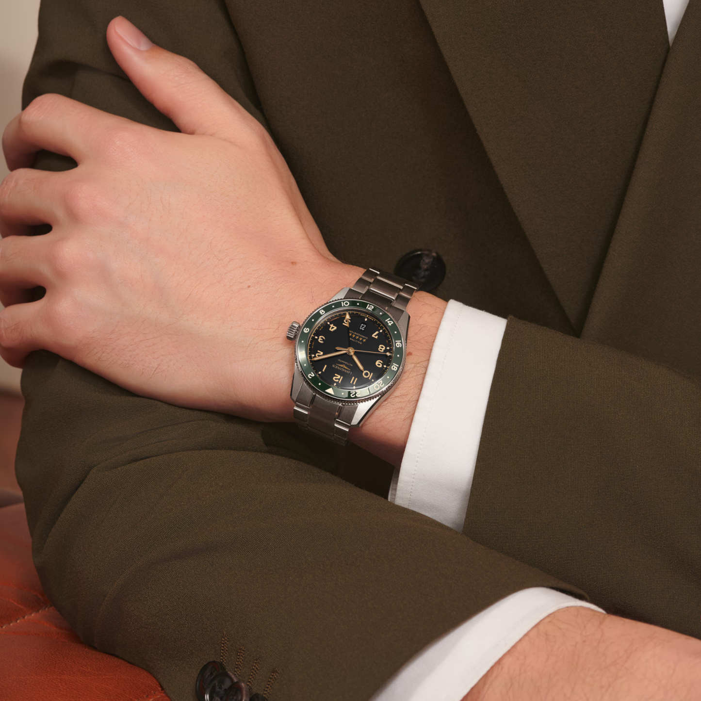 Longines Spirit Zulu Time Watch - Green Dial 39 mm