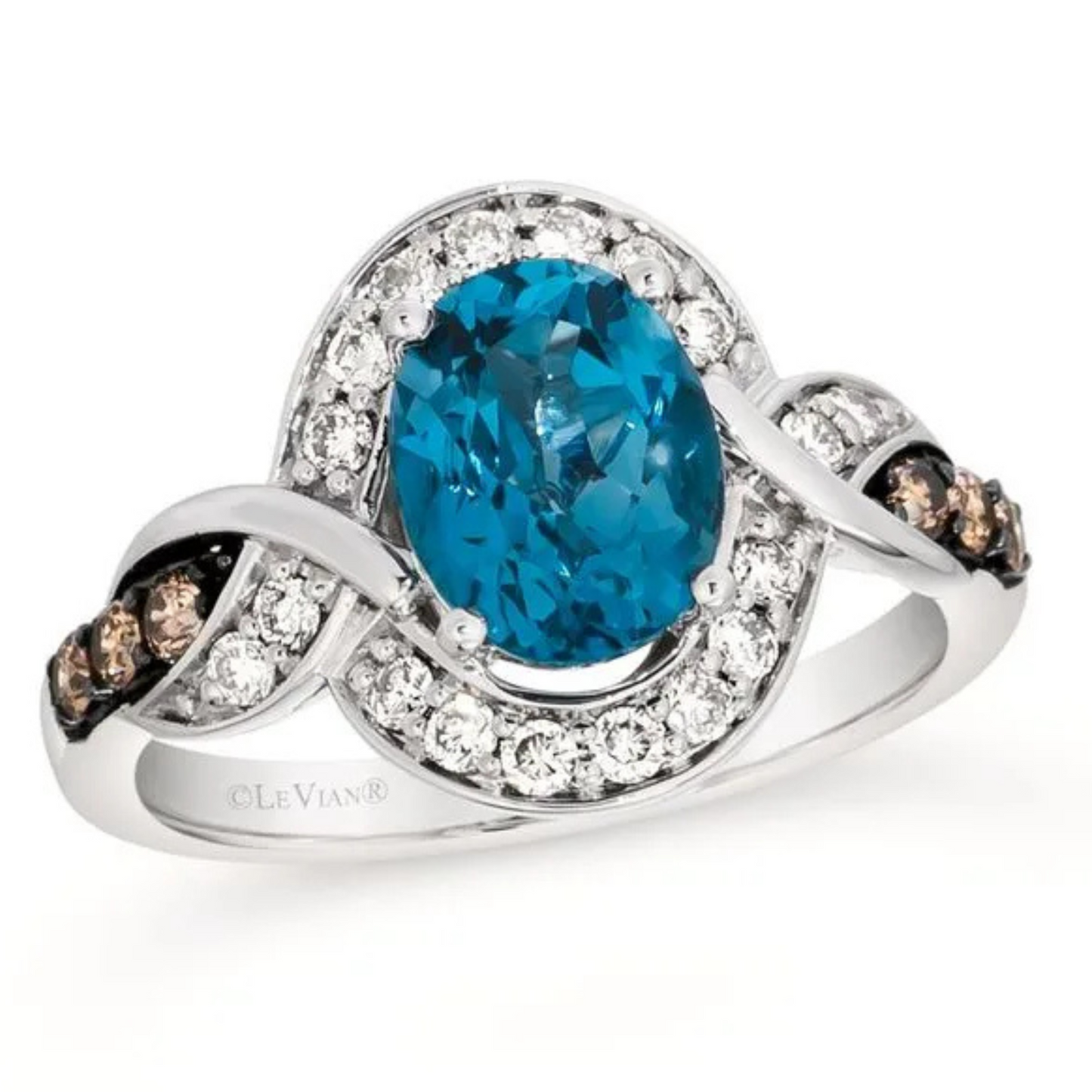 Le Vian 14K Vanilla Gold Deep Sea Blue Topaz, Chocolate and Nude Diamond Ring 1.875ct