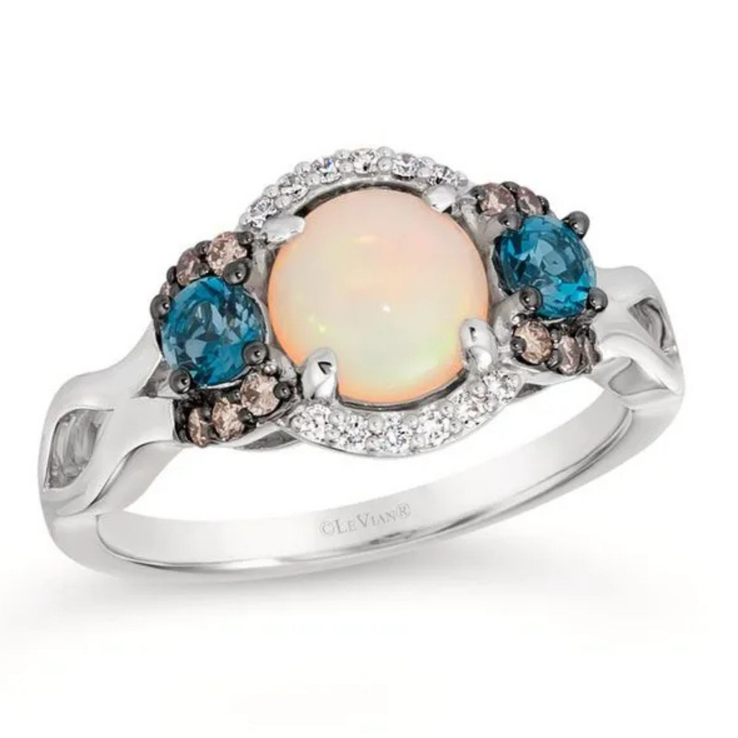 Le Vian 14K Vanilla Gold Neopolitan Opal, Deep Sea Blue Topaz, and Diamond Ring 0.75ct