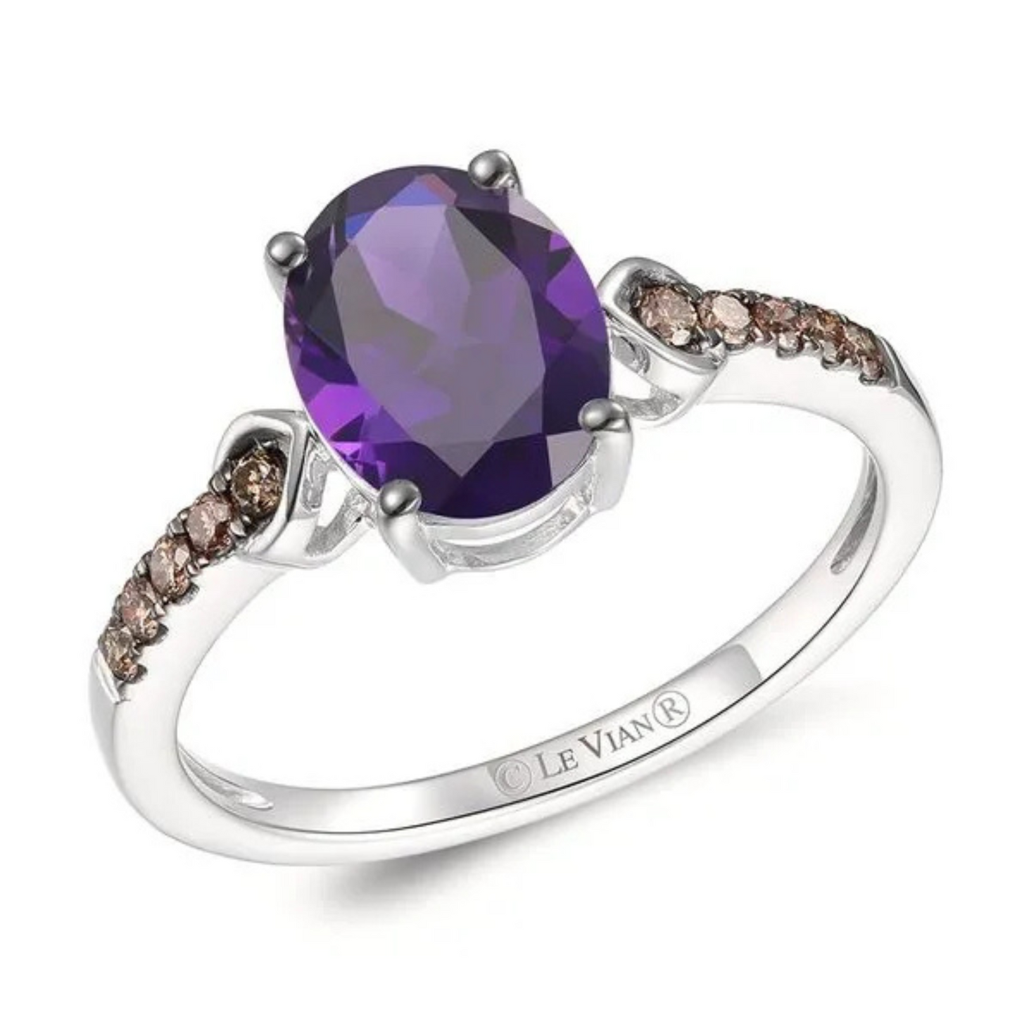 Le Vian 14K Vanilla Gold Grape Amethyst and Chocolate Diamond Ring 1.75ct