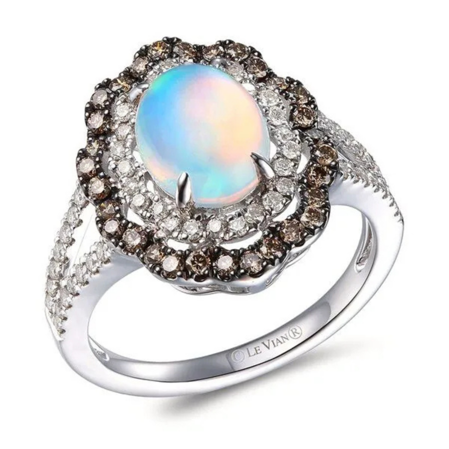 Le Vian 14K Vanilla Gold Neopolitan Opal, Chocolate and Nude Diamond Ring 1ct