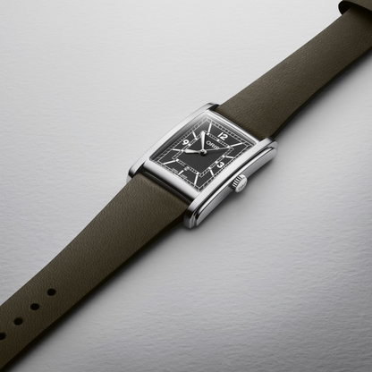 Oris Rectangular Leather Green Dial Automatic Watch 25.5mm x 38mm