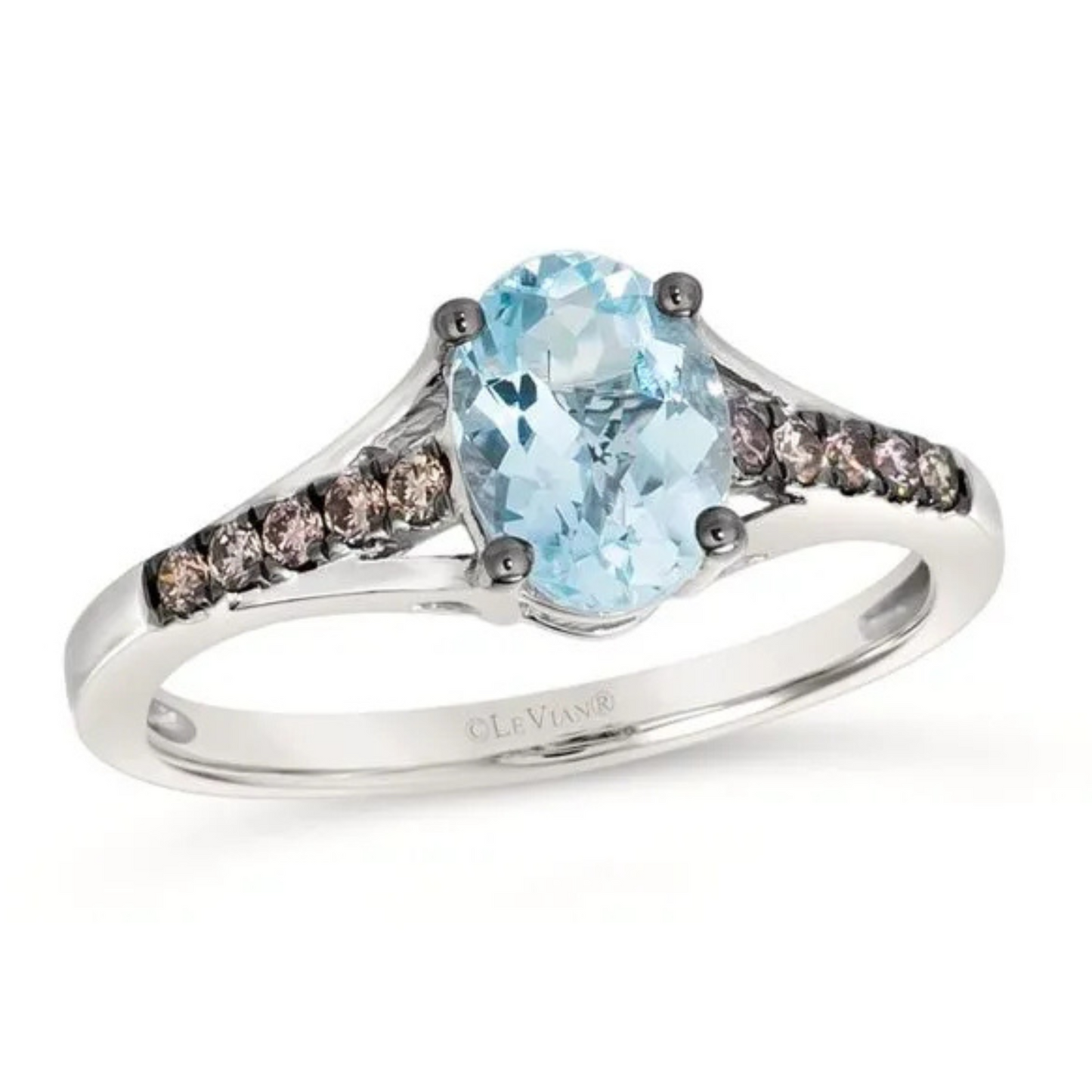 Le Vian 14K Vanilla Gold Sea Blue Aquamarine & Chocolate Diamond Ring 1ct