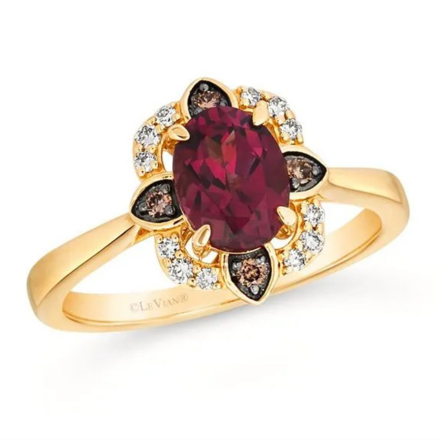 Le Vian 14K Honey Gold Raspberry Rhodolite & Nude Diamond Ring 1.333ct
