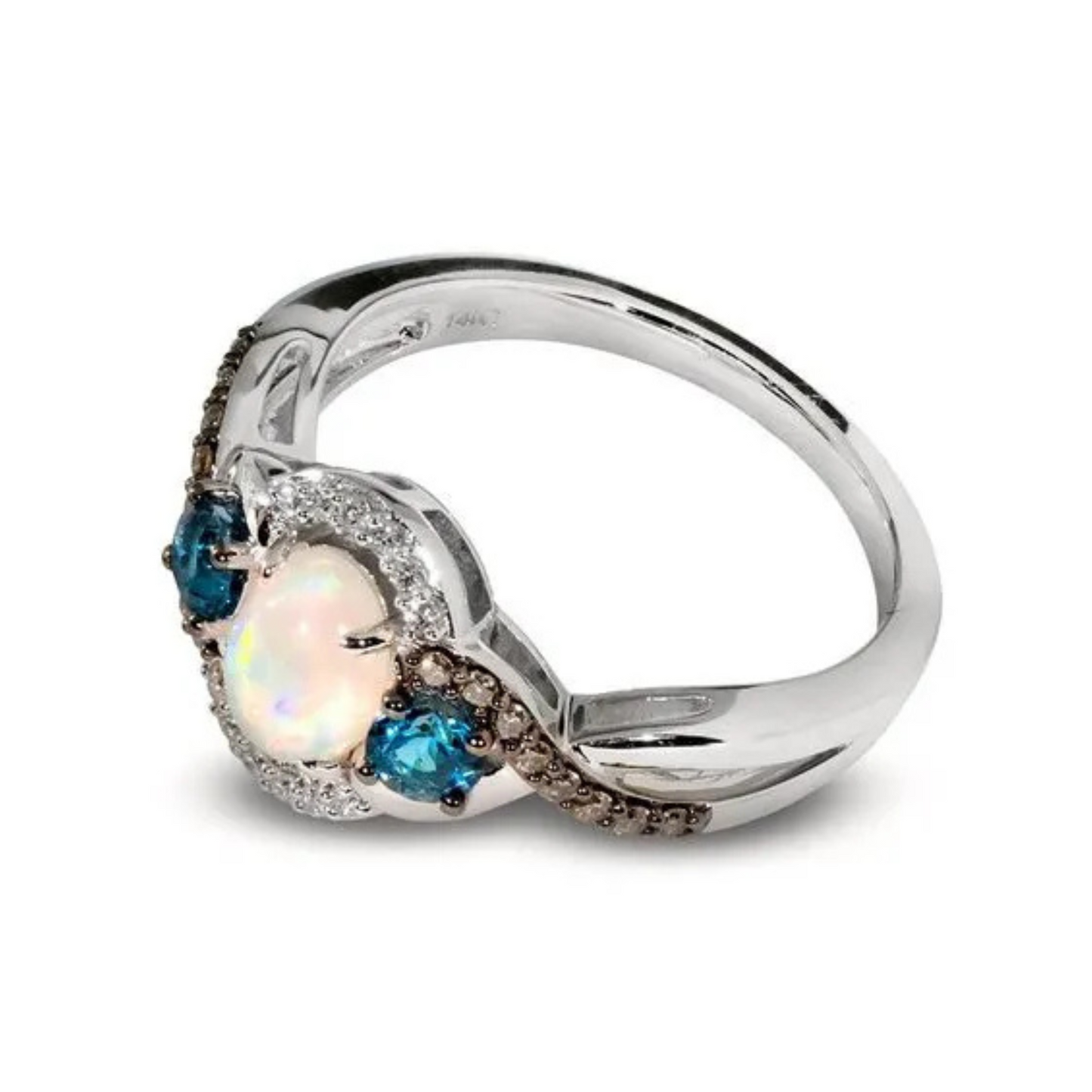 Le Vian 14K Vanilla Gold Neopolitan Opal, Blue Topaz & Diamond Ring 0.375ct