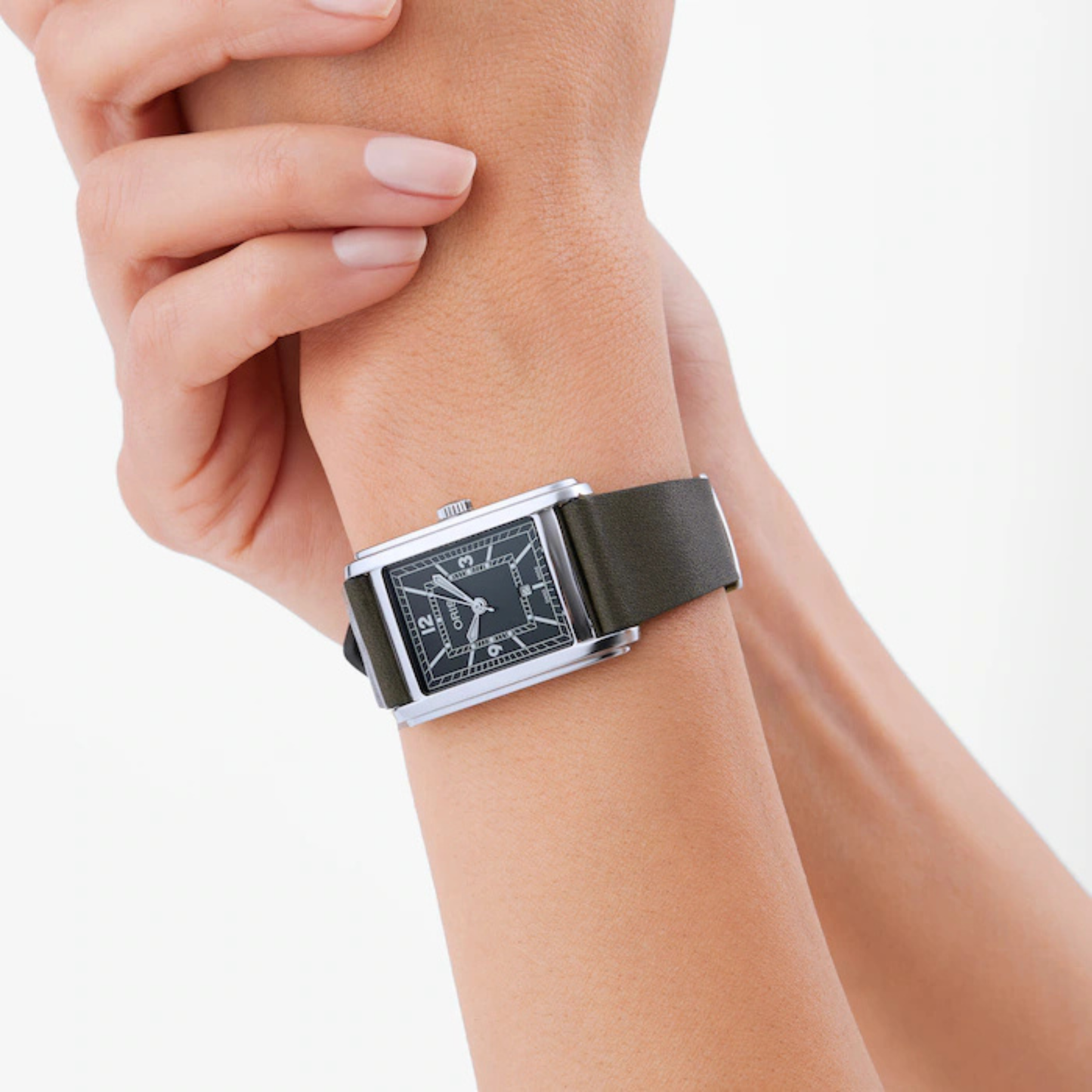 Oris Rectangular Leather Green Dial Automatic Watch 25.5mm x 38mm