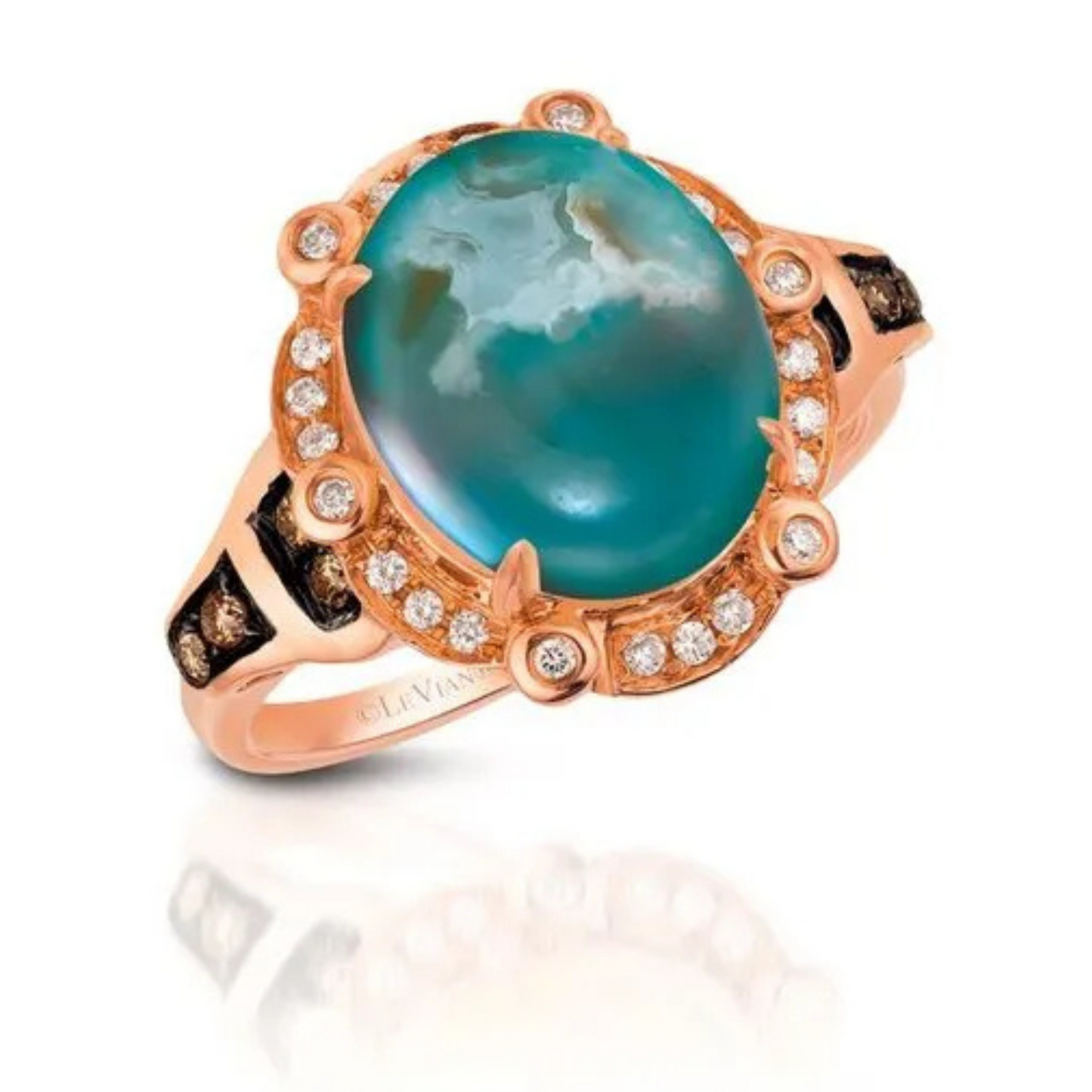 Le Vian 14K Strawberry Gold Peacock Aquaprase Chocolatier Ring 3.333ct