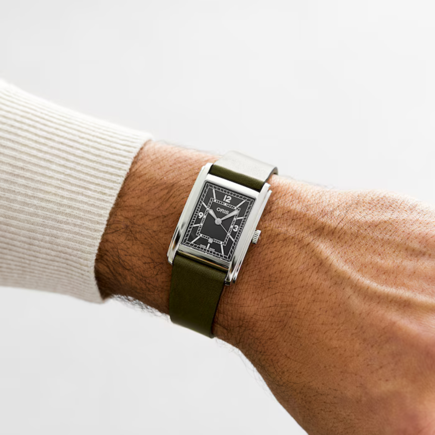 Oris Rectangular Leather Green Dial Automatic Watch 25.5mm x 38mm