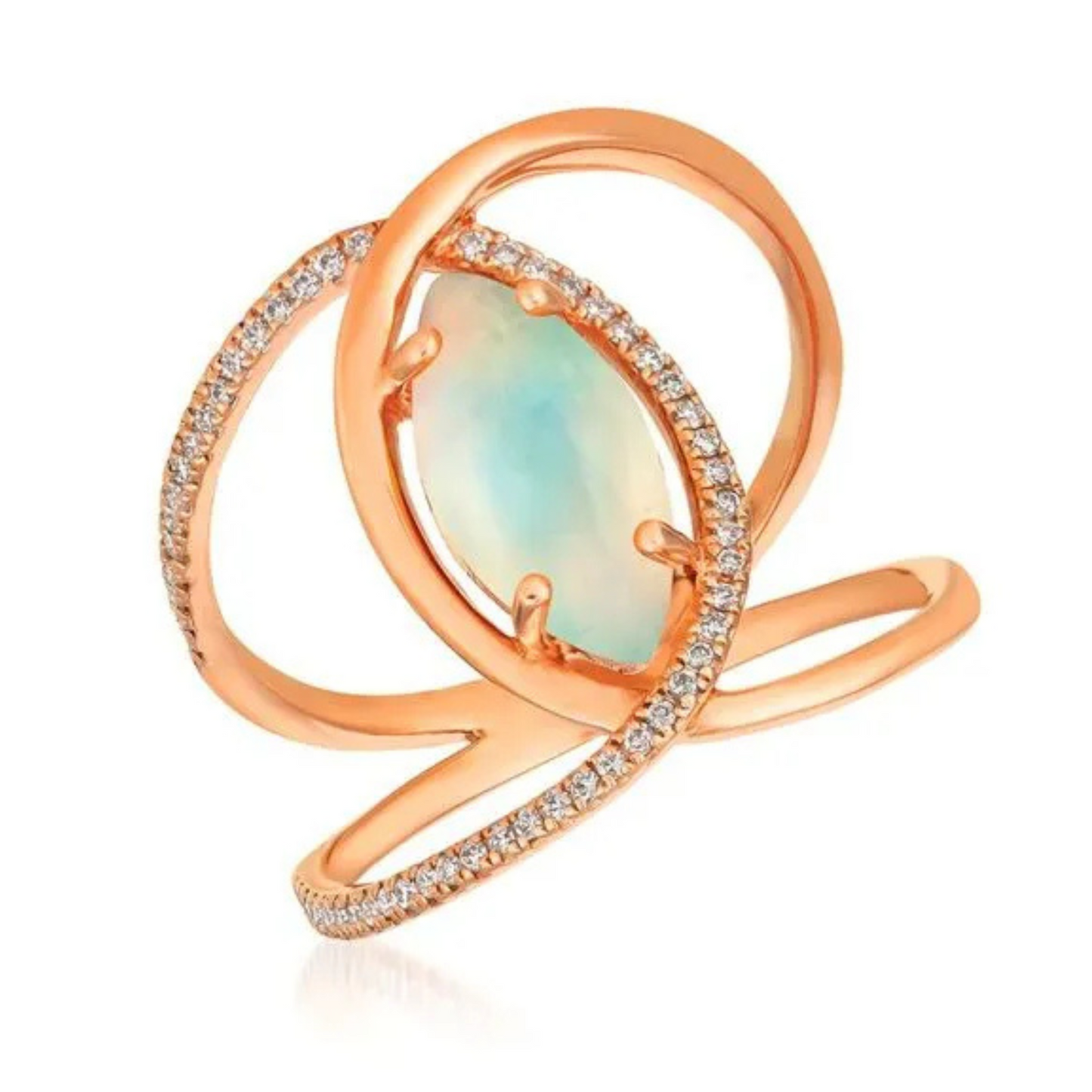 Le Vian 14K Strawberry Gold Neopolitan Opal & Vanilla Diamond Ring 0.167ct