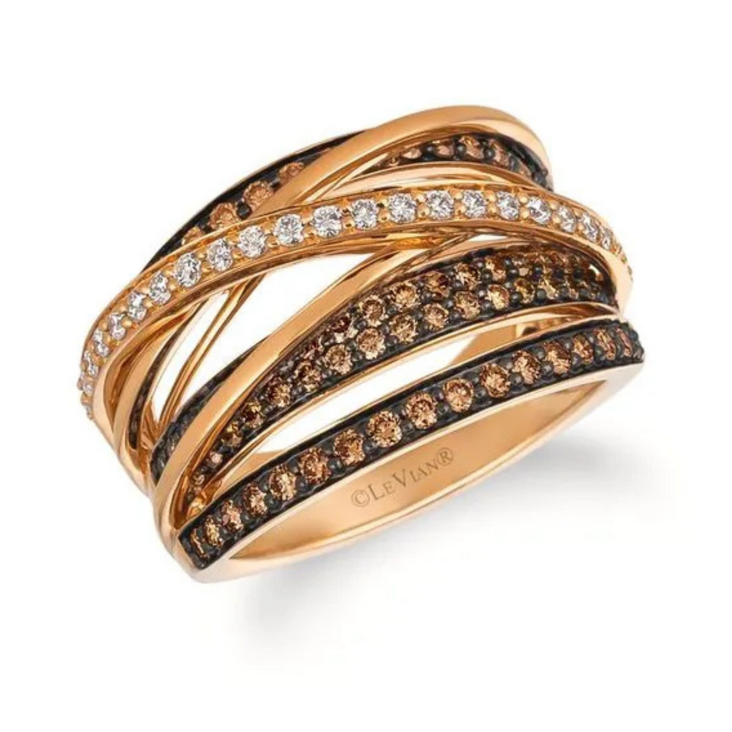 Le Vian 14K Strawberry Gold Bold Chocolate & Vanilla Diamond Ring 0.875ct