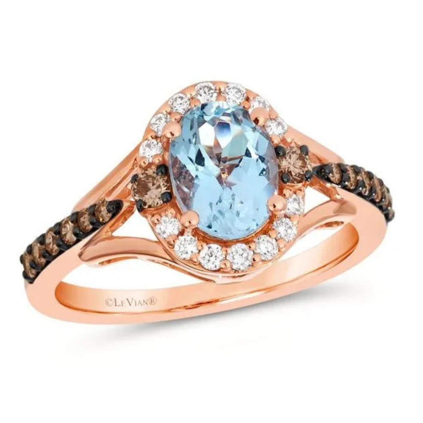 Le Vian 14K Strawberry Gold Sea Blue Aquamarine & Diamond Ring 1ct