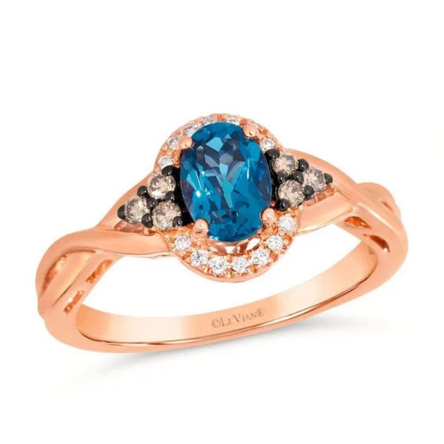 Le Vian 14K Strawberry Gold Deep Sea Blue Topaz & Diamond Ring 0.75ct