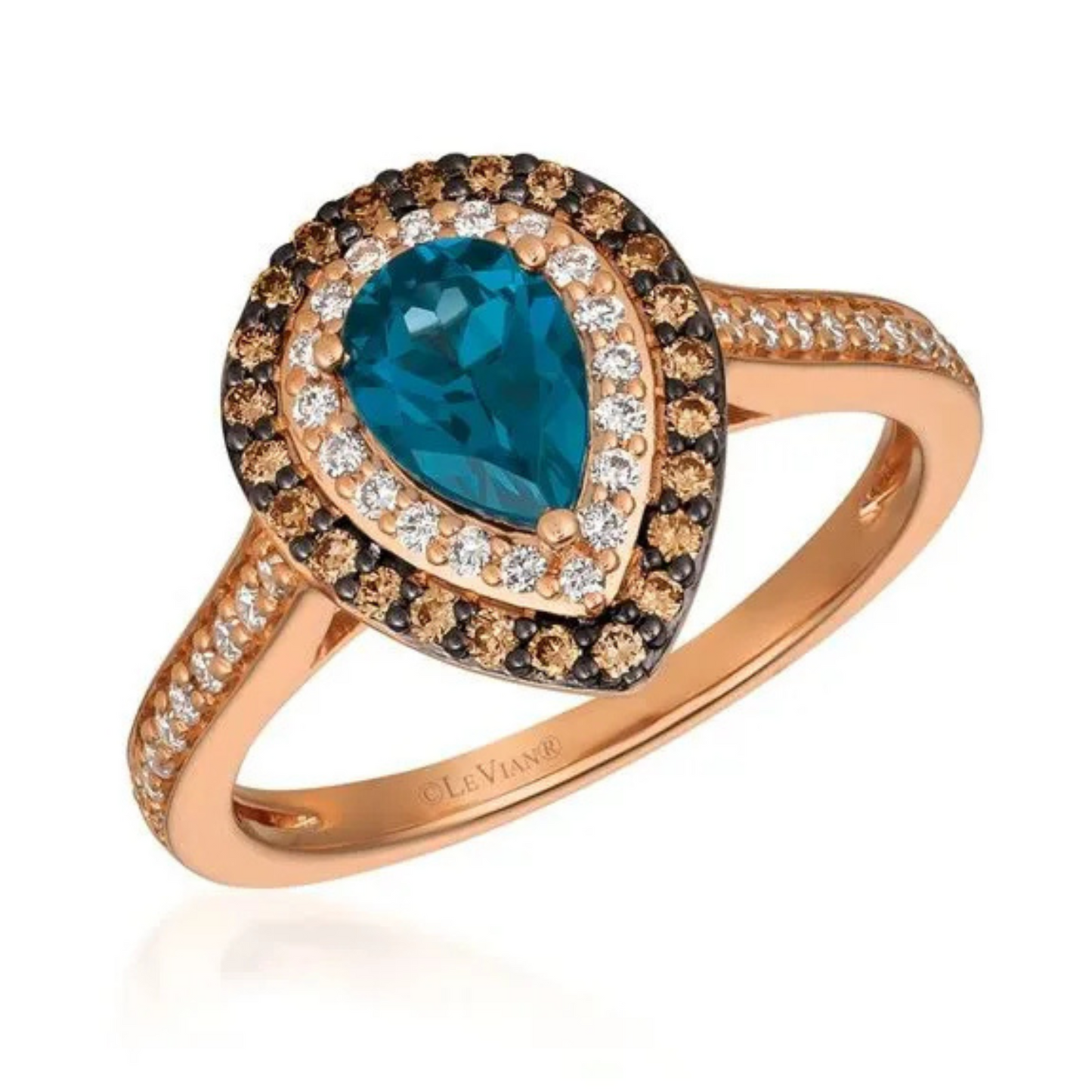 Le Vian 14K Strawberry Gold Deep Sea Blue Topaz, Chocolate & Vanilla Diamond Ring 0.75ct