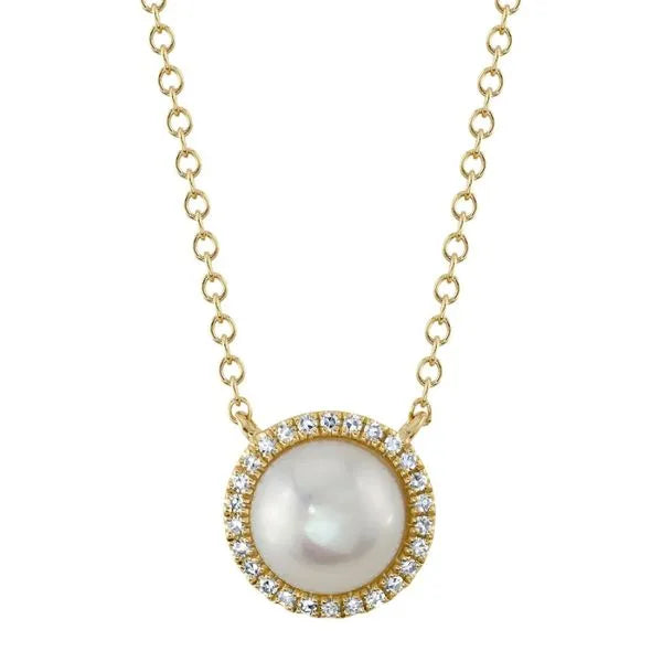 Shy Creation Open Link (18”, adjustable) in 14K Yellow Gold featuring Diamonds, Pearl.