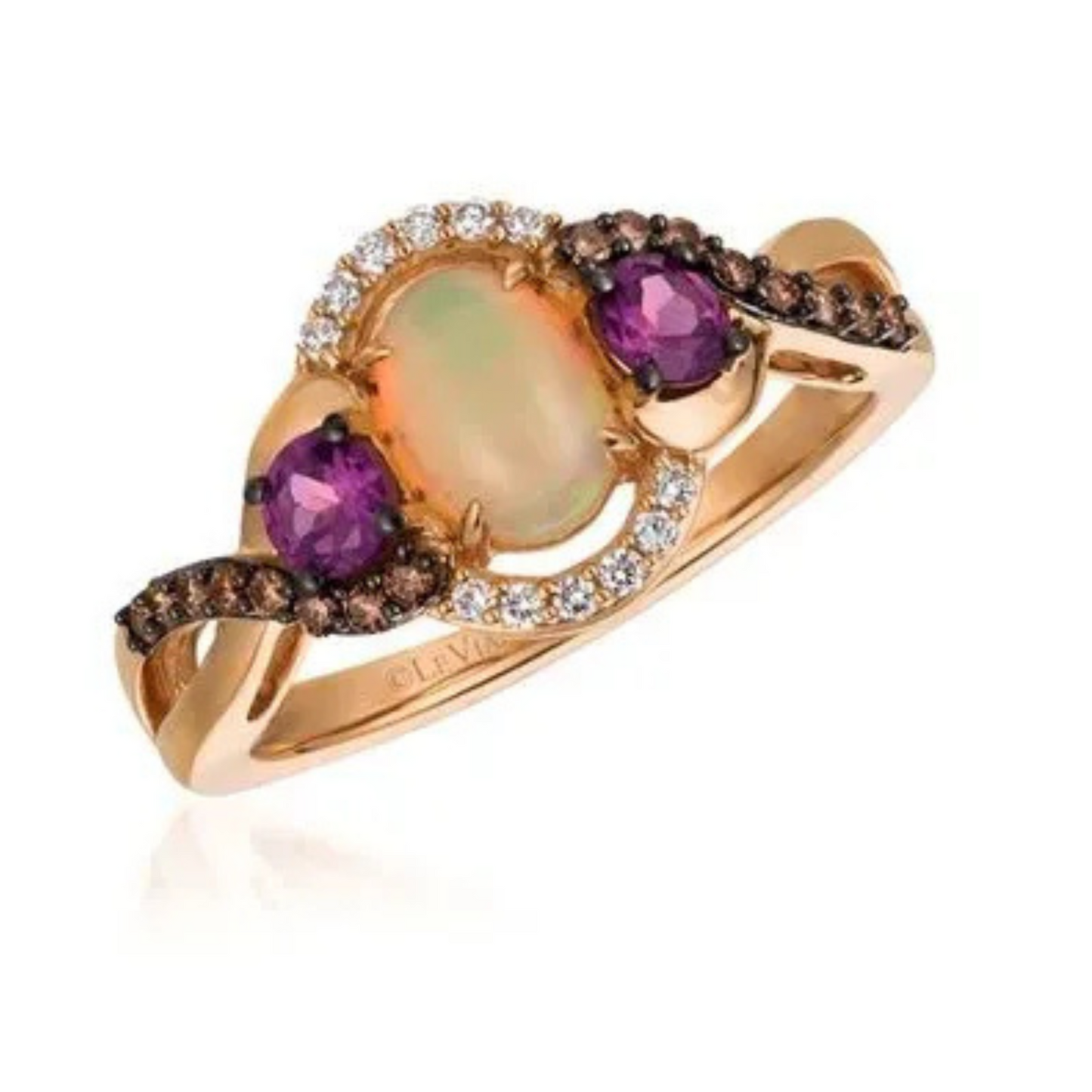 Le Vian 14K Strawberry Gold Neopolitan Opal, Raspberry Rhodolite, Chocolate & Vanilla Diamond Ring 0.5ct