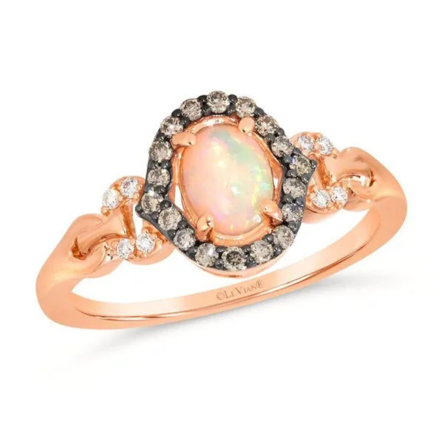 Le Vian 14K Strawberry Gold Neopolitan Opal, Chocolate & Vanilla Diamond Ring 0.375ct
