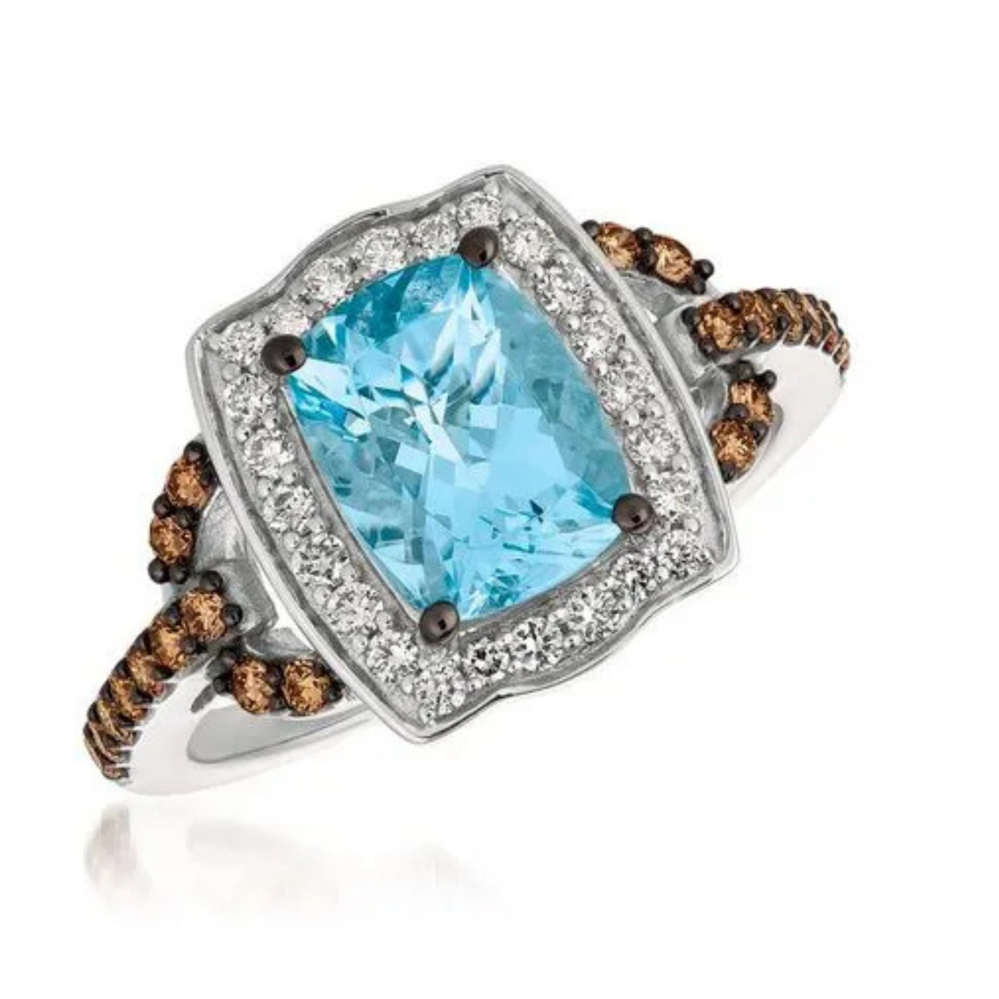 Le Vian 14K Vanilla Gold Chocolatier Sea Blue Aquamarine, Chocolate & Vanilla Diamond Ring 1.625ct