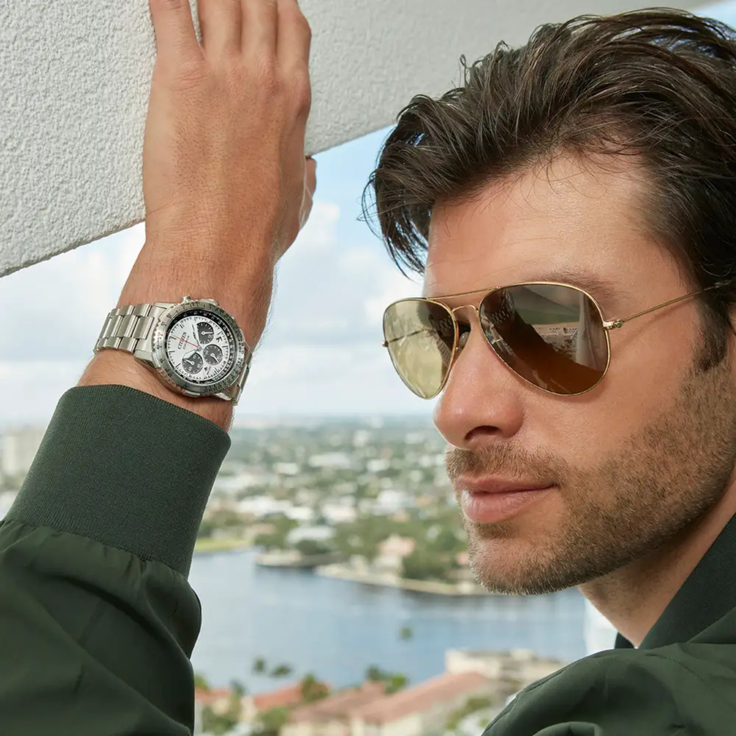 Citizen Promaster Navihawk Pilot Chronograph Silver Stainnless Steel Watch 40 mm