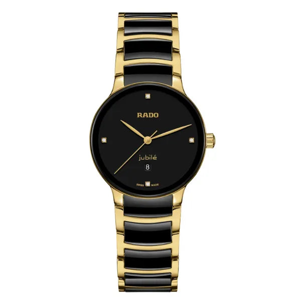 Rado Centrix 28mm Black Dial Stainless Steel & Ceramic Quartz Watch – Elegant Modern Design