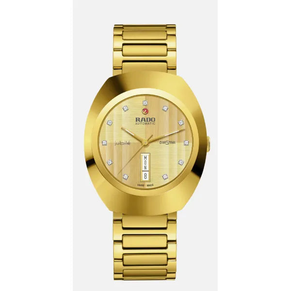 Rado DiaStar Original 35mm Green Dial Gold-Tone Stainless Steel Quartz Watch – Classic Oval Retro Style