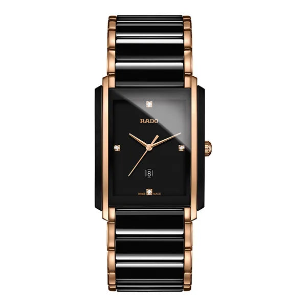 Rado Integral 31mm Black Dial Black High-Tech Ceramic & Stainless Steel Quartz Watch – Contemporary Rectangular Style