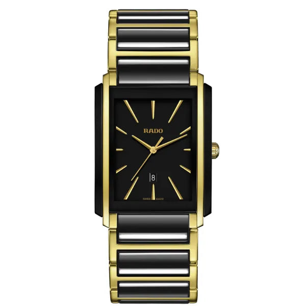 Rado Integral 31mm Black Dial Two-Tone Stainless Steel & Ceramic Quartz Watch – Modern Rectangular Design