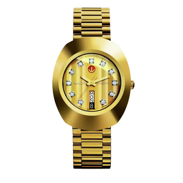 Rado DiaStar Original 35mm Champagne Dial Gold-Tone Stainless Steel Quartz Watch – Timeless Vintage Style