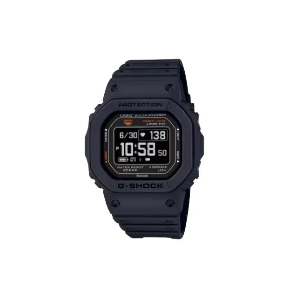 G-SHOCK DW-H5600-1 watch, 51.1 × 44.5 × 16.6  mm case size, MIP LCD dial, Bio-based resin band, Solar-assisted + USB rechargeable (HR) movement, water resistance up to 200 m. This G-SHOCK timepiece offers a bold design with durable materials and precise craftsmanship, perfect for everyday wear or active lifestyles.