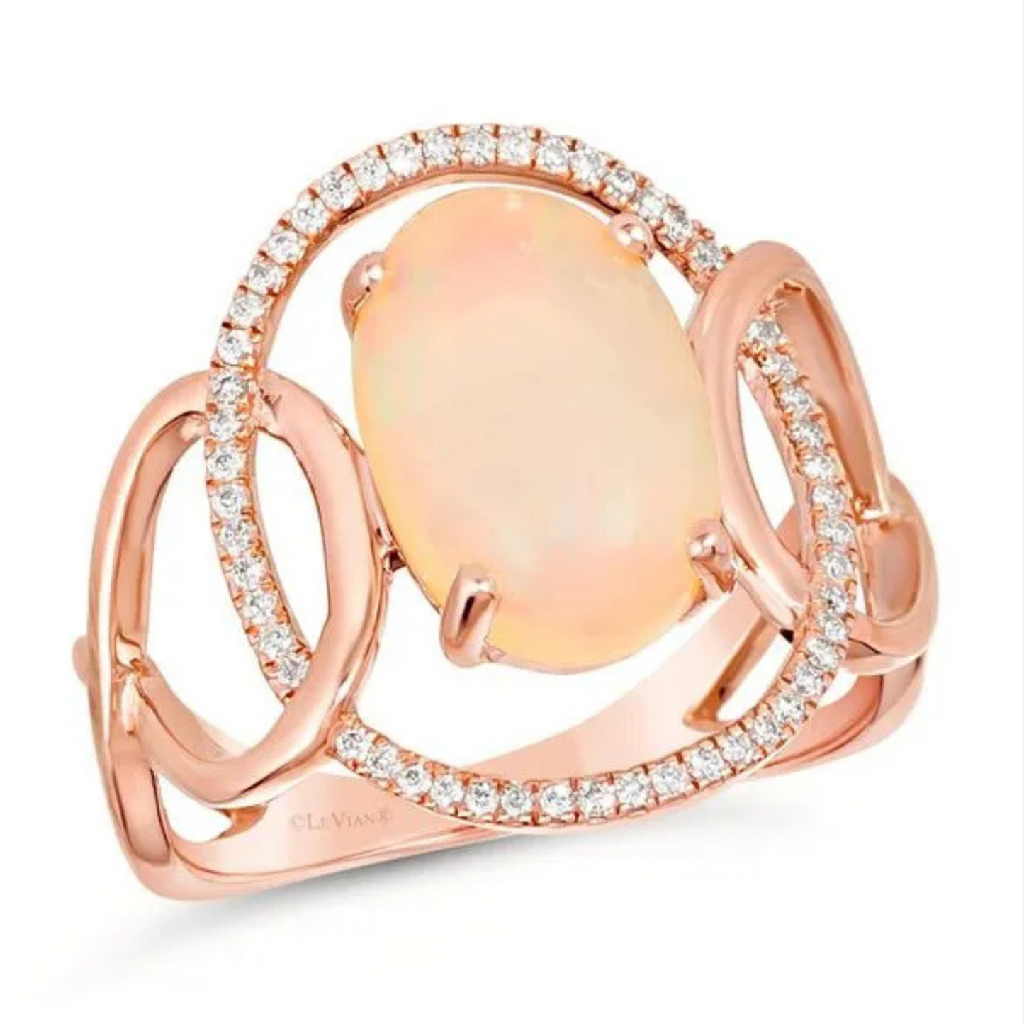 Le Vian 14K Strawberry Gold Neopolitan Opal & Vanilla Diamond Ring 2.2ct