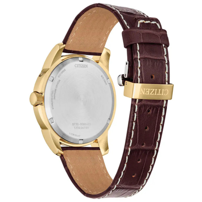 Citizen Calendrier Leather Strap Gold-Tone Dial Watch 41.8 mm