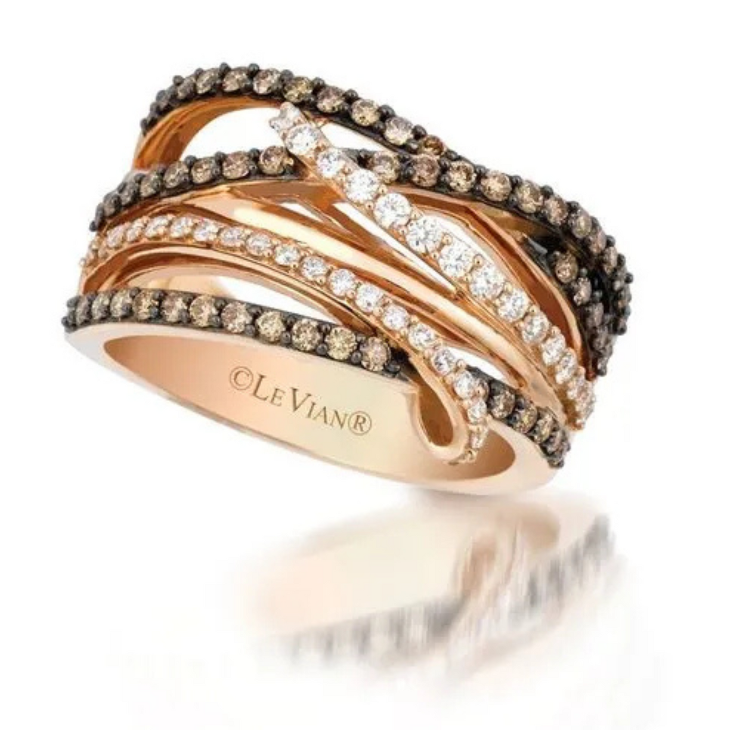 Le Vian 14K Strawberry Gold Chocolatier Vanilla & Chocolate Diamond Ring 0.5ct