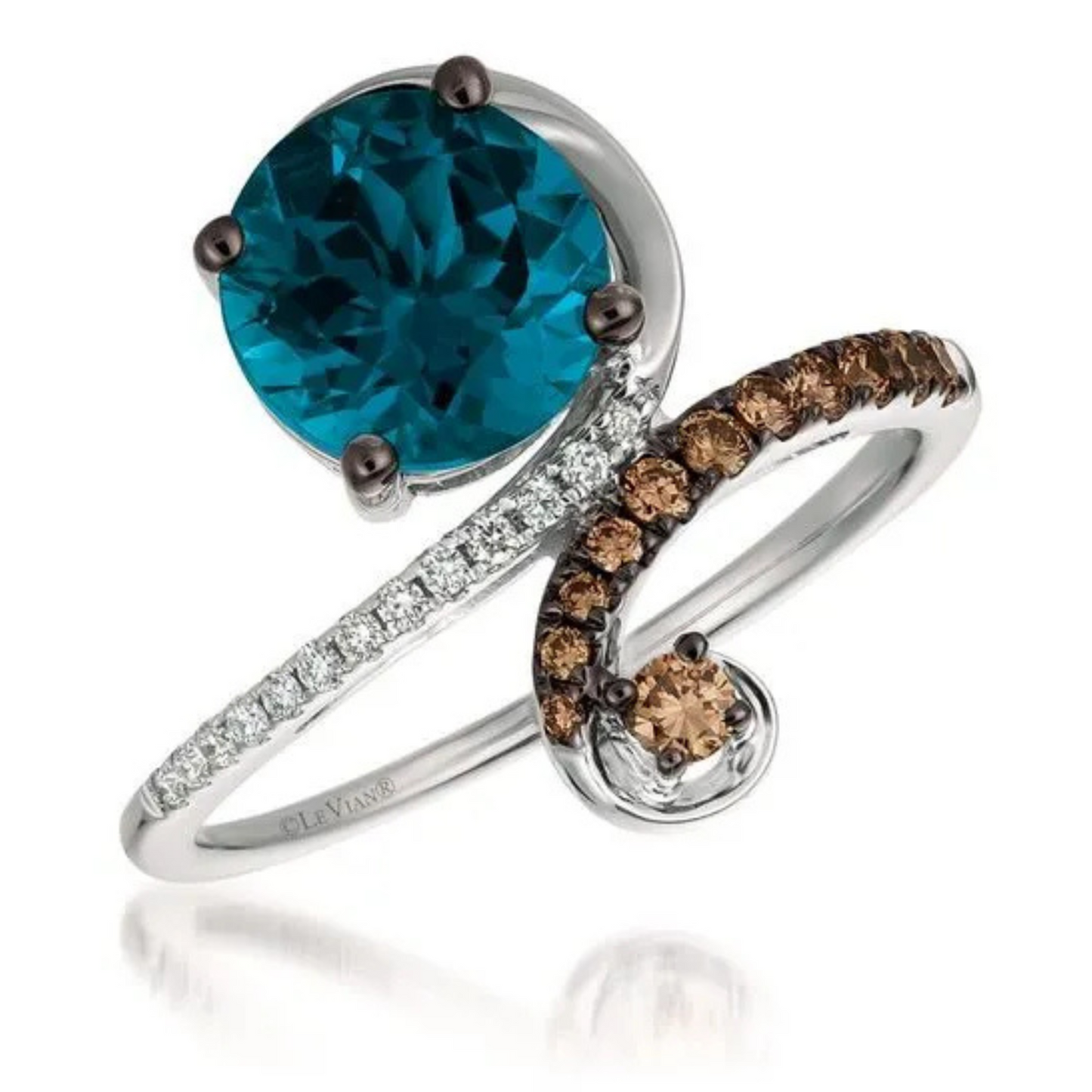 Le Vian 14K Vanilla Gold Chocolatier Deep Sea Blue Topaz & Diamond Ring 2ct