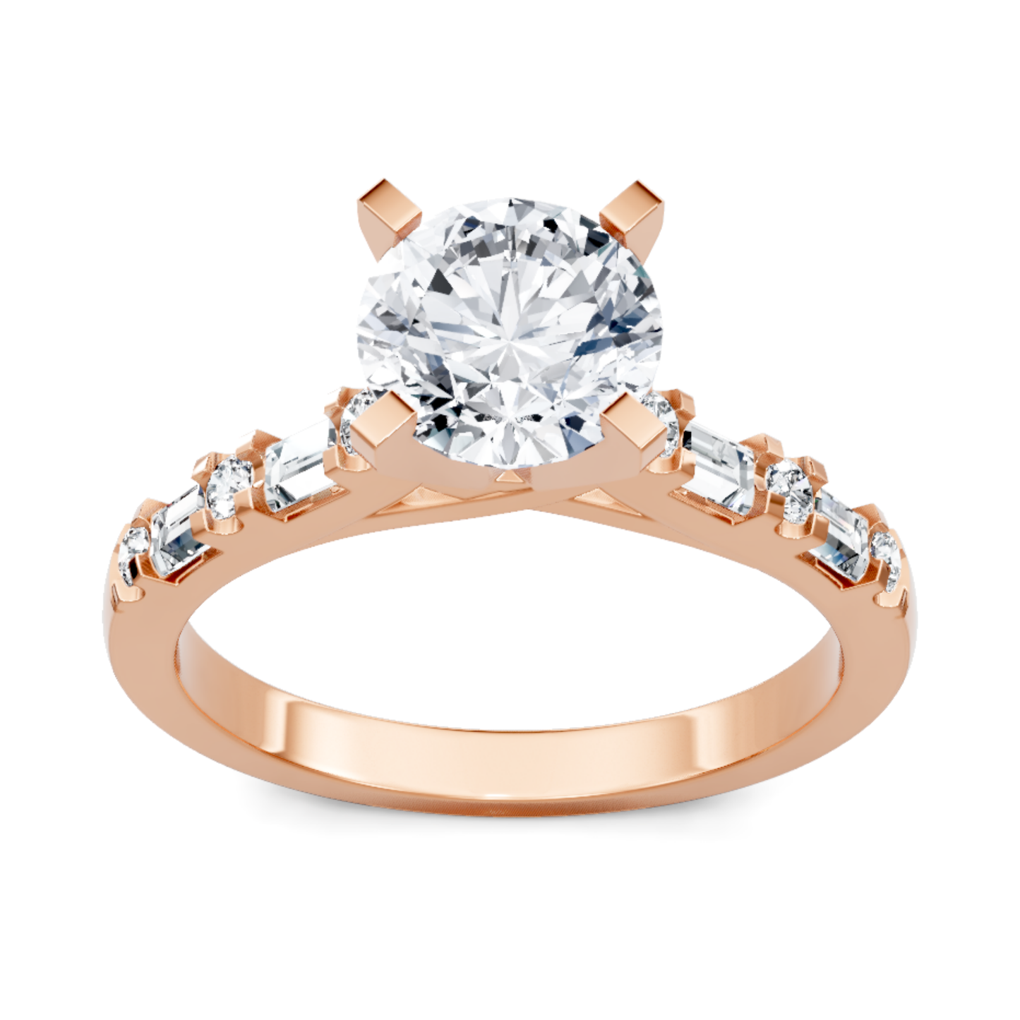 Crafted in 14K Rose' Gold and a pave' setting featuring a round center diamond of 0.2 carats.