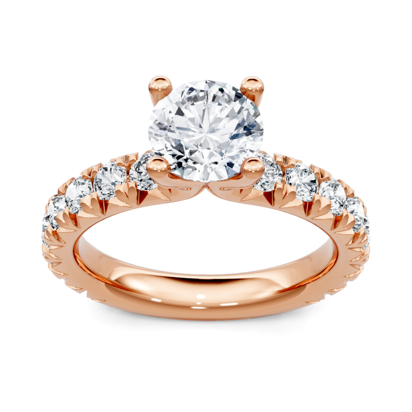Crafted in 14K Rose' Gold and a pave' setting featuring a round center diamond of 0.2 carats.