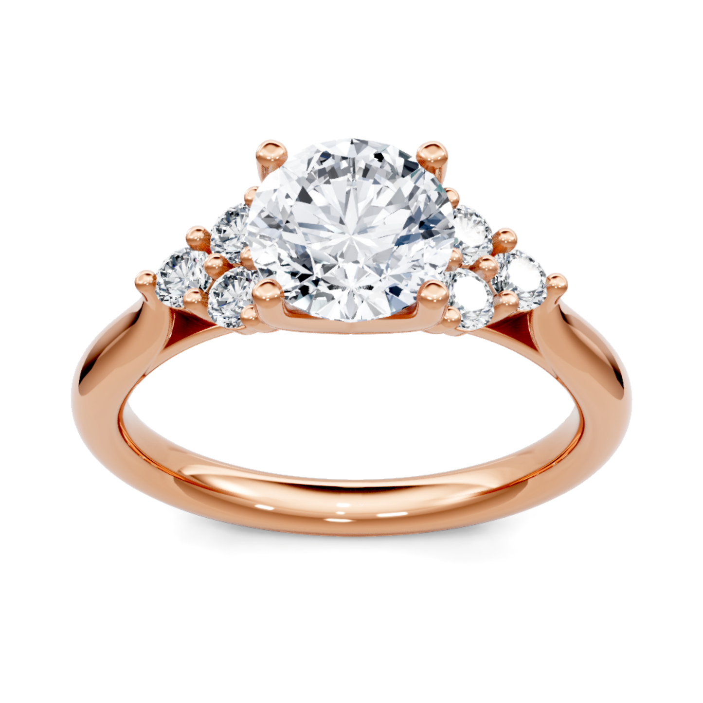 Crafted in 14K Rose' Gold and a pave' setting featuring a round center diamond of 0.25 carats.