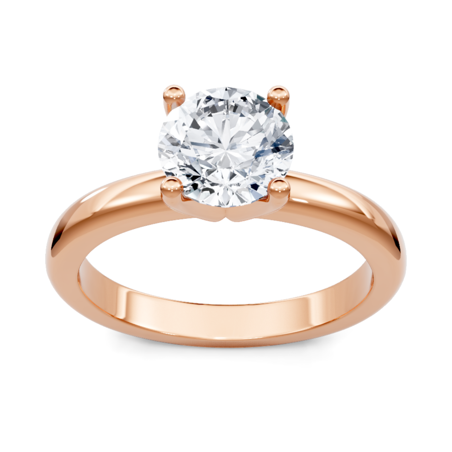 Crafted in 14K Rose' Gold and a solitaire setting showcasing a refined round profile.