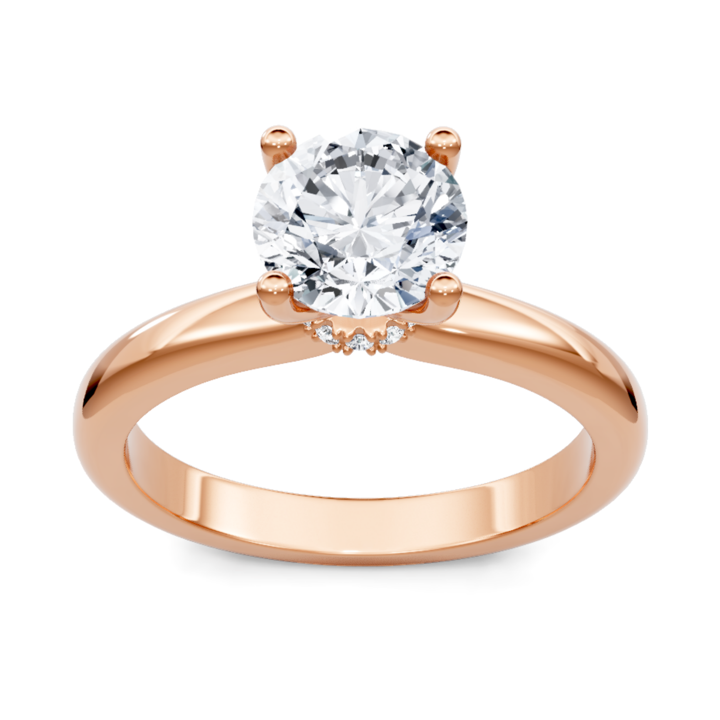 Crafted in 14K Rose' Gold and a solitaire setting featuring a round center diamond of 0.04 carats.