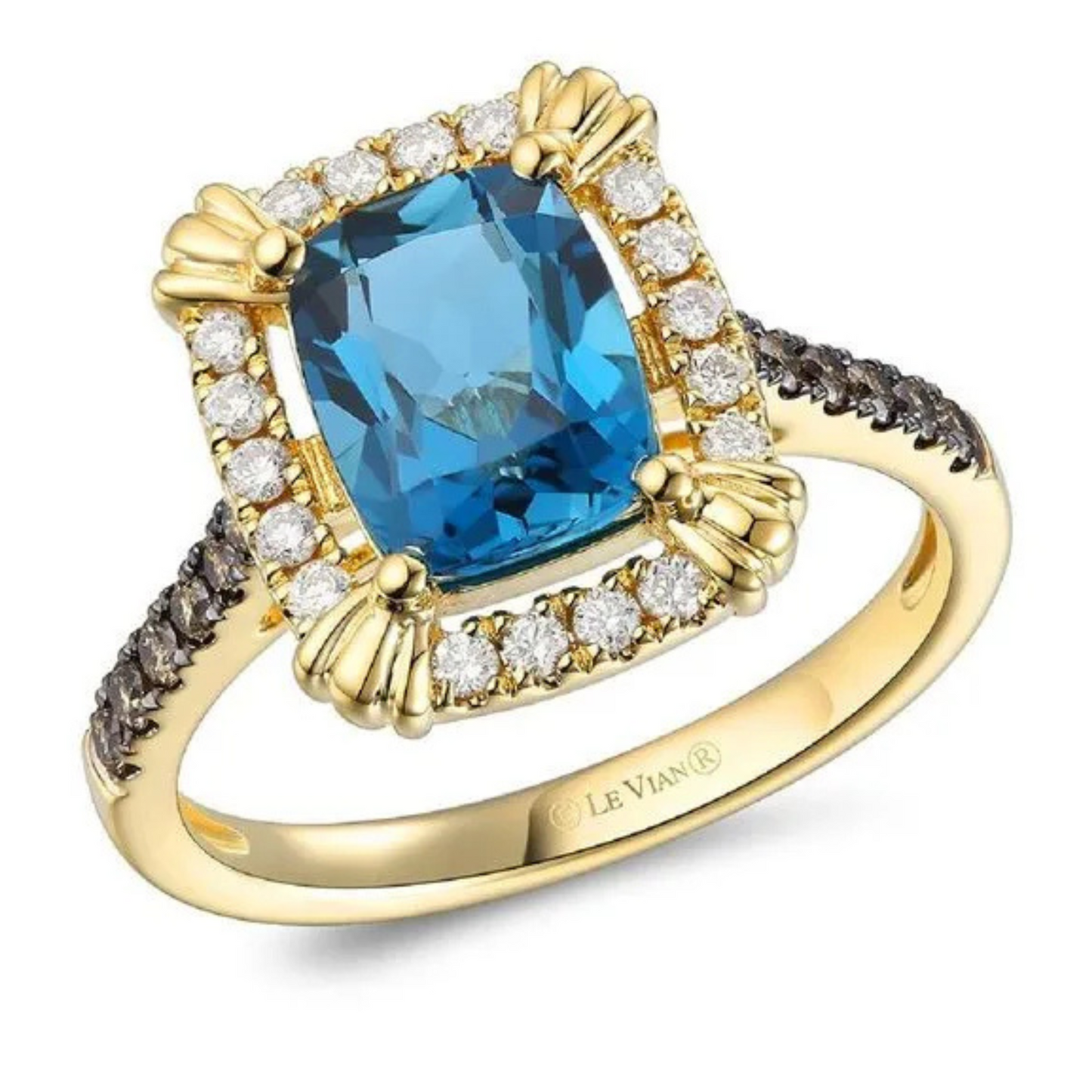 Le Vian 14K Honey Gold Deep Sea Blue Topaz & Diamond Ring 2.25ct