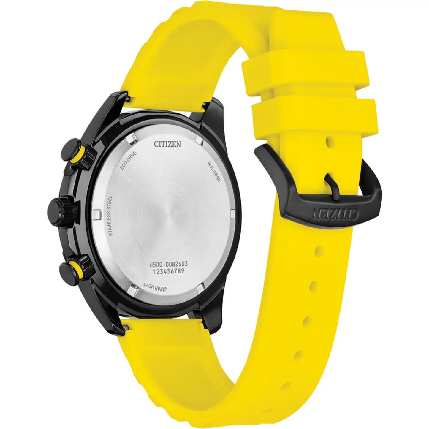 Citizen Brycen Chronograph Yellow Silicone Strap Black Dial Watch 44.8 mm