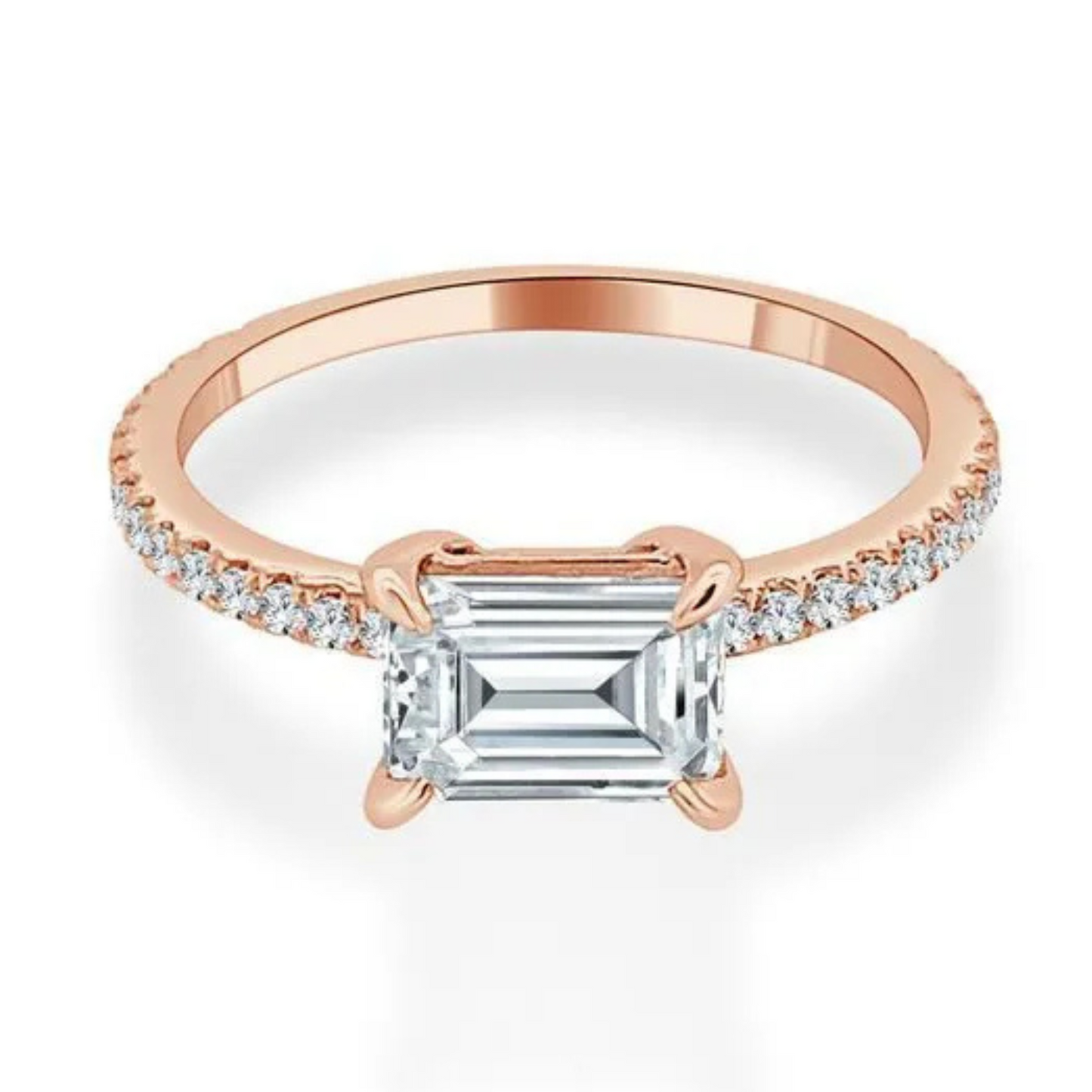 Imagine Bridal 14K Rose Gold Emerald Diamond Engagement Ring 0.25ct