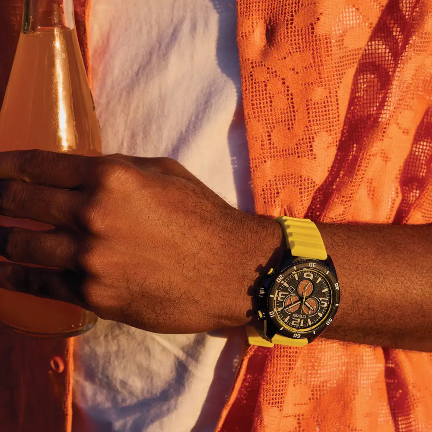 Citizen Brycen Chronograph Yellow Silicone Strap Black Dial Watch 44.8 mm