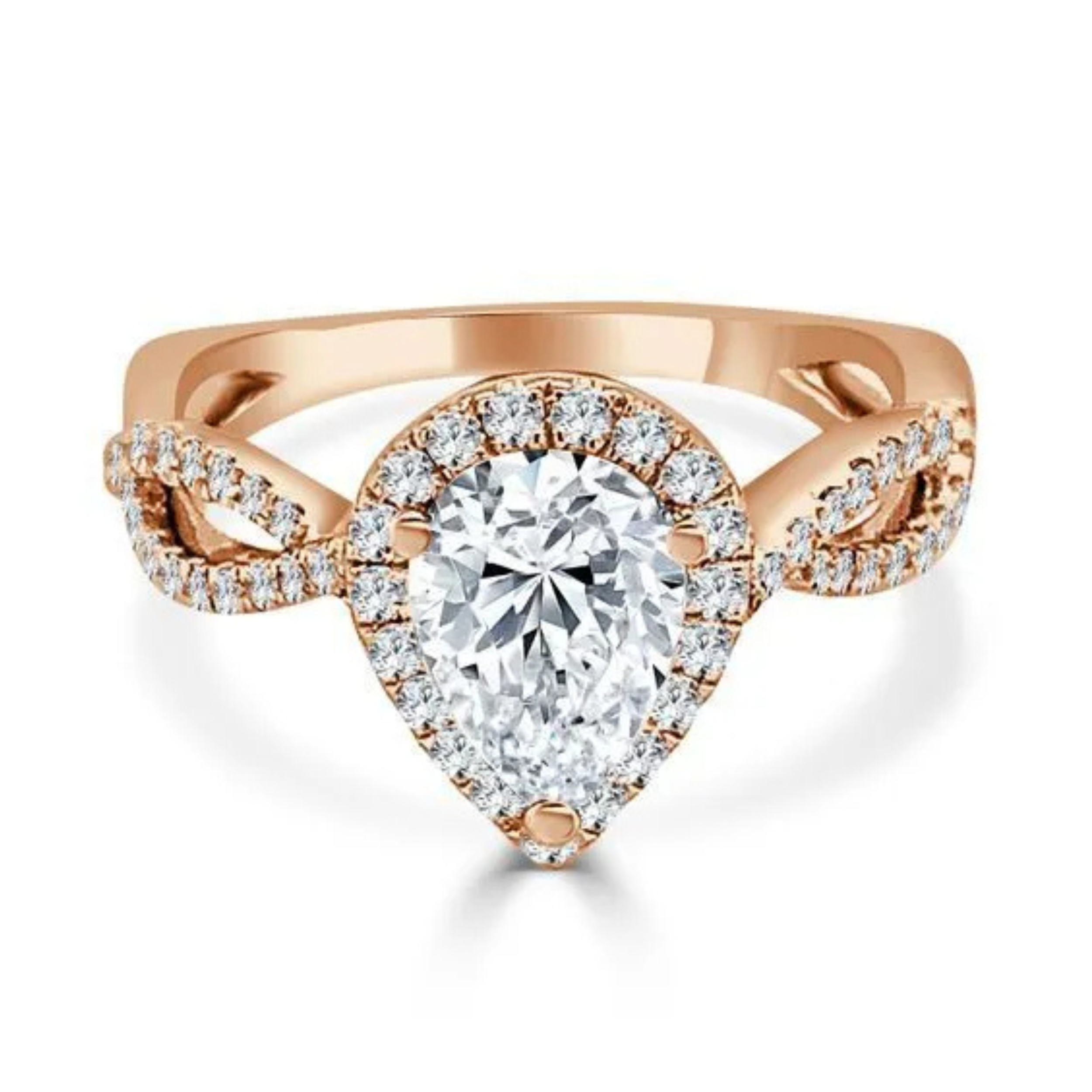 Imagine Bridal 14K Rose Gold Pear Diamond Engagement Ring 0.33ct