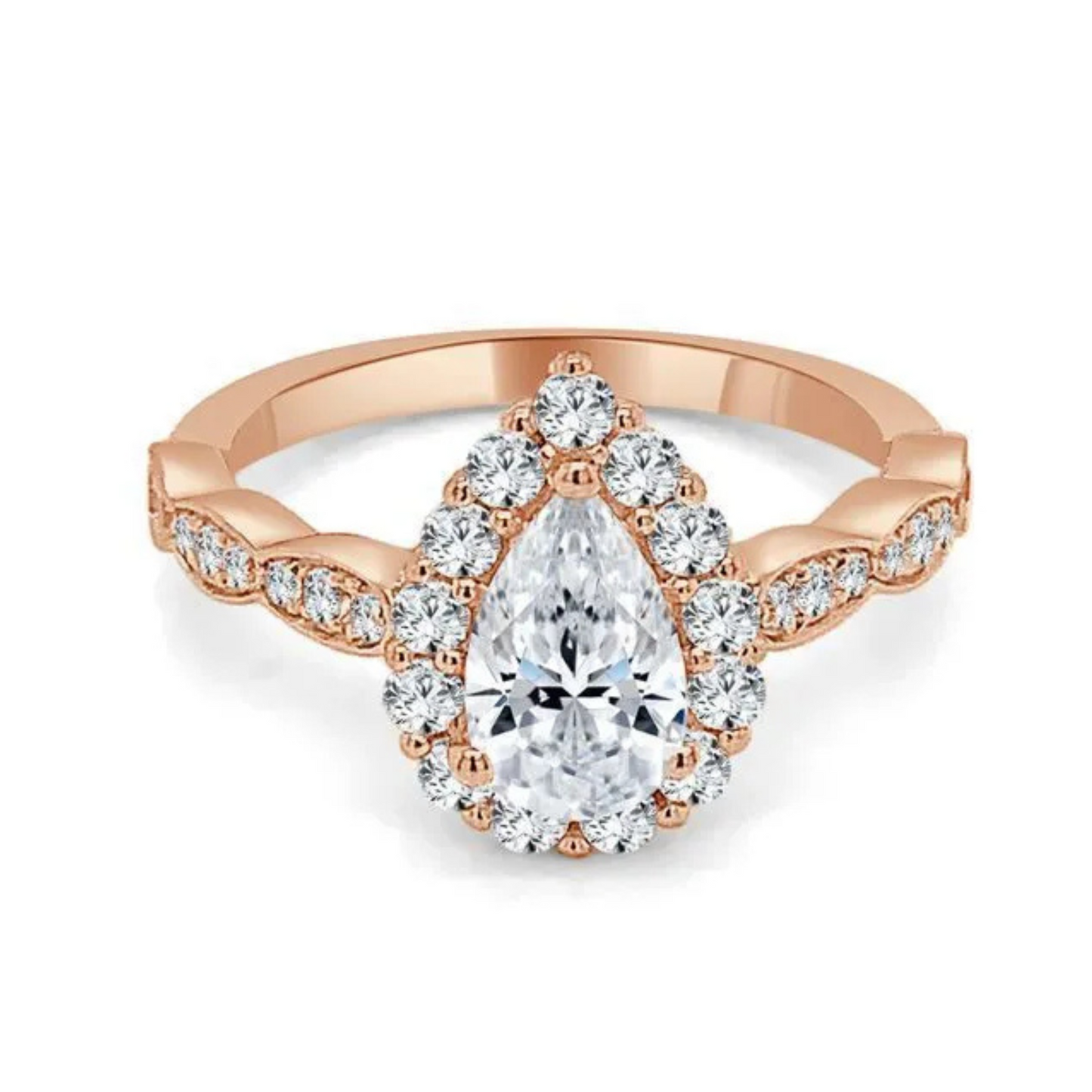 Imagine Bridal 14K Rose Gold Pear Diamond Engagement Ring 0.50ct