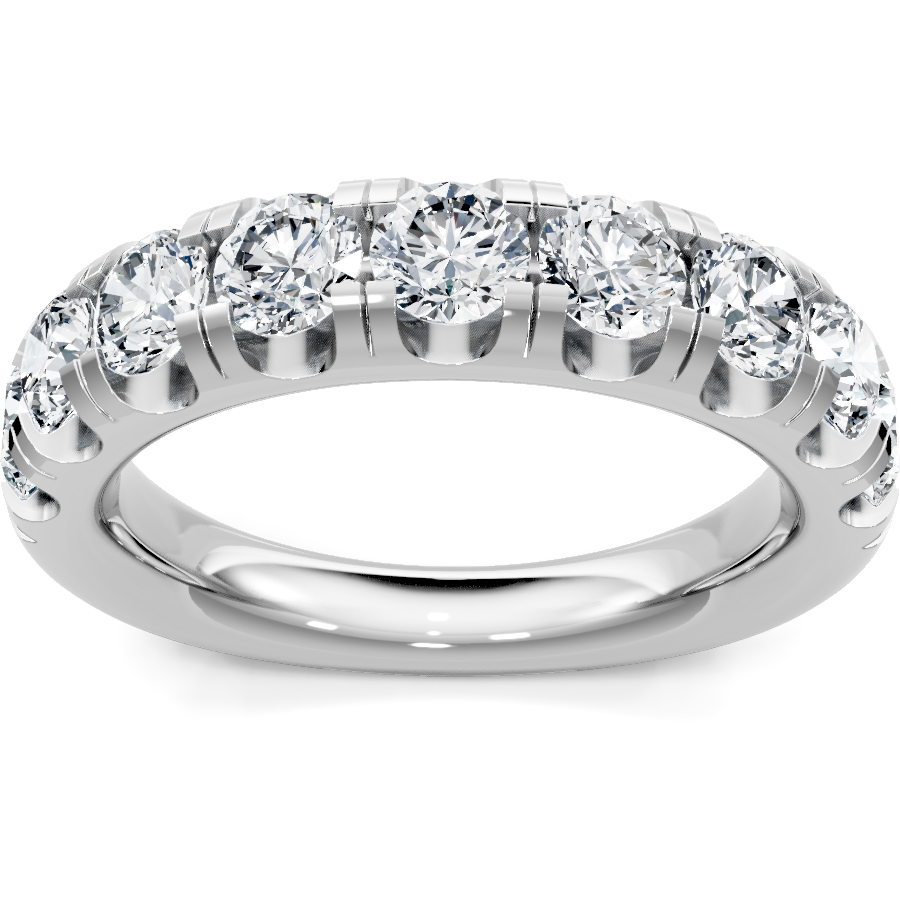 This gold 14K White Gold rose wedding band features a wedding band style with a wedding band setting. The design is accented with diamonds totaling about 0.61 carats.